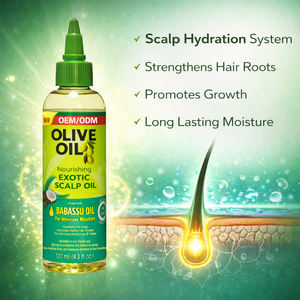 Huile capillaire exotique OEM ODM à l'huile d'olive et d'huile de Babassu pour la croissance des cheveux afros, soin nourrissant du cuir chevelu, sans pellicules, sans accumulation, 127 ml - Product Image 4