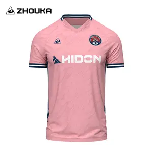 足球服工厂制造商定制设计升华复古足球服制服衬衫成人男子粉色足球队球衣