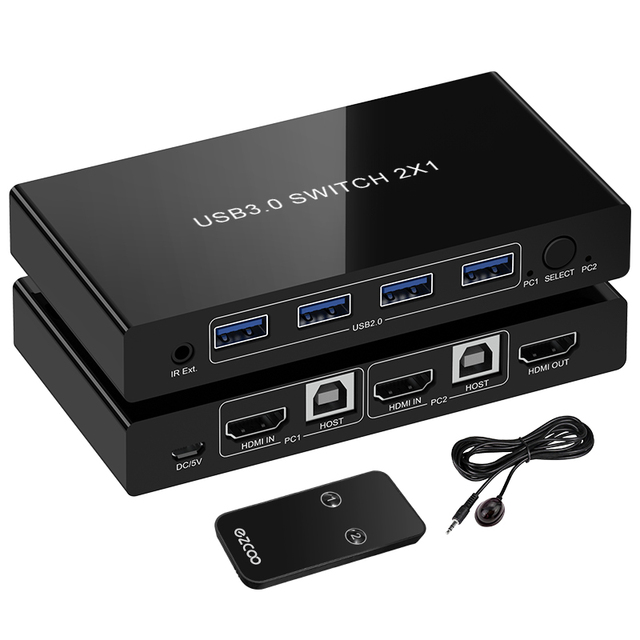 Best Selling 4k hdmi Kvm Switch 2x1 Support Button  IR Remote Control Supports USB2.0 hdmi Kvm Switch