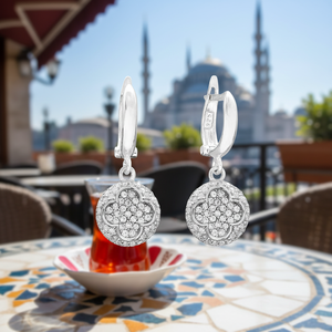 Clover Round Design Cleart CZ Stone Geometric Jewellery Turkish Wholesale 925 Sterling <b>Silver</b> Jewelry <b>Dangle</b> <b>Earrings</b> - Product Image 3