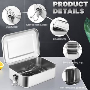 Lonchera Bento de Acero Inoxidable a Prueba de Fugas, Apta para Microondas, con Sello de Silicona, Libre de BPA, Capacidad de 1-3L - Product Image 3