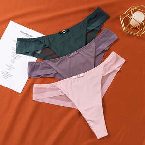 Culottes sexy sans couture pour femmes, en soie glacée, fines, avec ceinture fine, string, tangas femme, T-back 0800 - Product Image 2