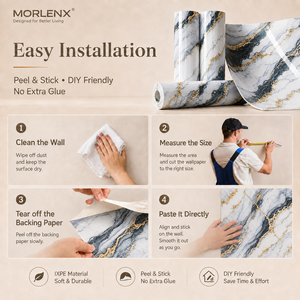 วอลเปเปอร์โฟม PVC ลายหินอ่อนสีขาวดำทอง MORLENX แบบมีกาวในตัว สำหรับติดผนังโรงแรม ร้านค้า และผนังตกแต่ง - Product Image 5