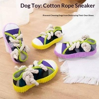 Jouet pour chien en forme de chaussure en toile et corde de coton TPR à bords ondulés, avec son froissement intégré, accessoire interactif d'entraînement pour la vente en gros