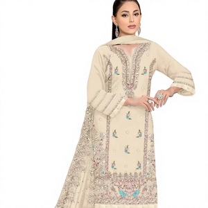 Nuevo Traje Casual de Organza Pakistaní Dhwaja para Mujer, Corte Holgado, Semi-Cosido, con Bordado Intenso, Diseño Stanton Pent Interior - Product Image 1
