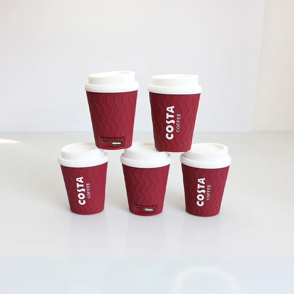 Customized PVC 3D Coffee Cup Shape powerbank 6000mah Fast Charge Power Bank With Logo Printed