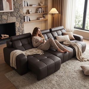 Sofá Cama Seccional Eléctrico Moderno, Juego de Tres Plazas en Cuero Genuino, Patas de Acero Inoxidable, Fácil Instalación - Product Image 1