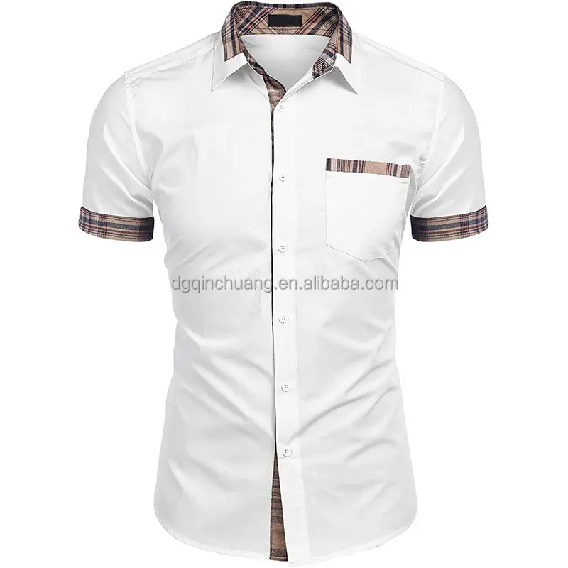 맞춤형 면 남성 격자 무늬 셔츠 영국식 주름 방지 땀 흡수 패브릭 캐주얼 여름 반팔 셔츠