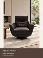Fauteuil pivotant moderne en cuir noir à dossier haut, fauteuil de salon avec piétement disque, chaise de lecture pour salon