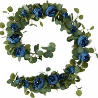 Rangkaian Bunga Mawar Peony Buatan dengan Daun Eucalyptus dan Bunga Sutra, Dekorasi Tanaman Rambat Hijau 100-200cm