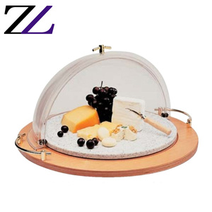 Guangzhou, productos de catering zhuolin, tablero redondo de madera, base de exhibición, cúpula acrílica, soporte para pan y pasteles con cubierta - Product Image 2