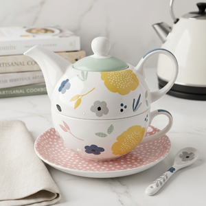 Juego de Té de Porcelana China Europea Vintage para una Persona, Taza y Tetera Apilables, Tema Jardín de Primavera, Artículos para el Hogar y la Cocina - Product Image 1