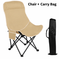 Chaise de camping pliable à dossier haut kaki avec structure en acier et sac de transport