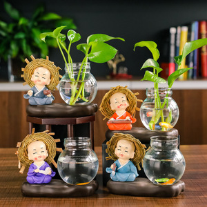 Quatre petits moines en résine, vases hydroponiques, décorations zen asiatiques pour bureau, cadeau artisanal pour table de bureau - Product Image 1