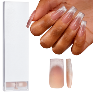 BTArtboxnails XCOATTIPS <span class=keywords><strong>Uñas</strong></span> Postizas Pre-Diseñadas con Efecto Ojo <span class=keywords><strong>de</strong></span> Gato y Punta Francesa, Largas y Cuadradas, <span class=keywords><strong>de</strong></span> Gel Suave Acrílico, 10 Piezas - Product Image 1