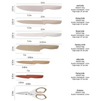 Ensemble de couteaux de cuisine en acier inoxydable durable et écologique, 7 pièces, manches colorés, couteau Santoku, ciseaux pour la cuisine