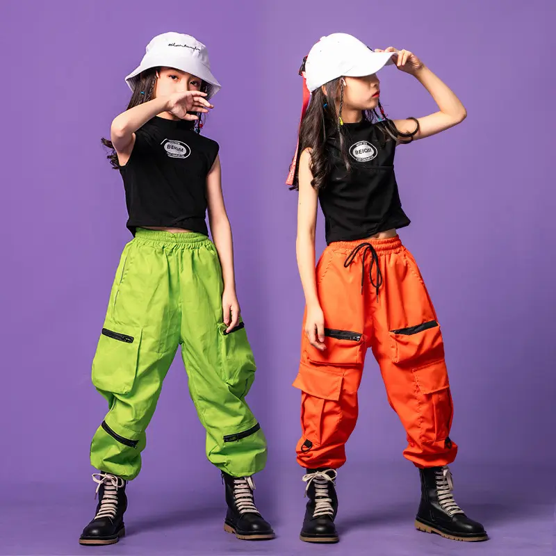 Girls Miss Umbilical Modern Dance Training Clothes Children's Hiphop Performance Jazz Clothing Suit