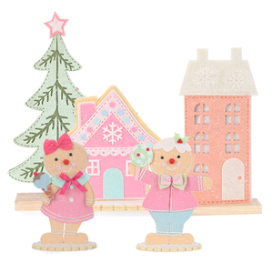 高品質な屋内用、楽しいピンクのジンジャーブレッドハウスのクリスマス卓上飾り - Product Image 2