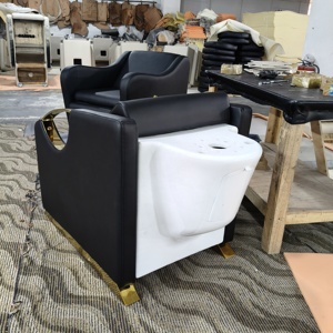 Fauteuil de lavage moderne pour salon, siège en cuir, bac en céramique, repose-pieds réglable, unité de lavage imperméable, système de circulation d'eau noir - Product Image 3