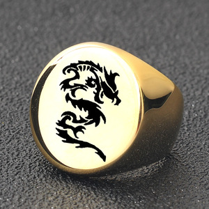 Bague pour homme en or avec motif de dragon, 22 mm, ronde, gravée au laser, bijoux de mode, cadeau - Product Image 3