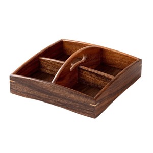 Walnut Wood Round Multi Compartment Fruit <b>Tray</b> 4-7 Sections For Snacks And Desserts Storage <b>Trays</b> - Product Image 5