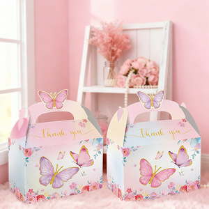 Caja de regalo de fiesta de té de Primavera de mariposa rosa, portador de dulces con temática Floral, caja de papel de mano para regalos y favores de fiesta - Product Image 2