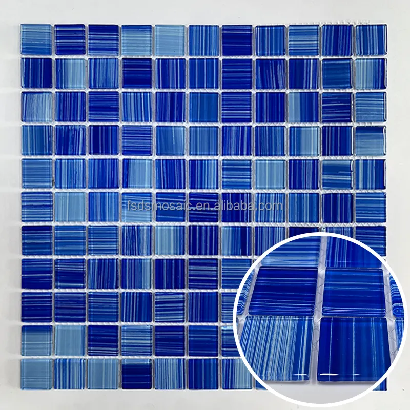 Blue Color Small Square Crystal Mosaic Manufacturer Bamboo Mosaic Glass Mosaic Tiles Wall For Kitchen Backsplash