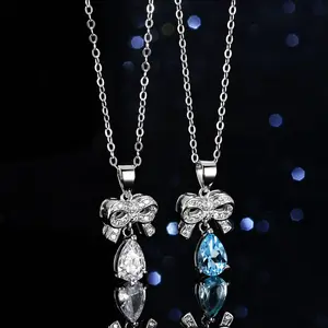 Hoyon S925 Sterling Silver Moissanite 1carat classic Blue Topaz Pendant necklace Fashion jewelry charm for women butterfly