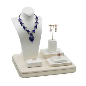 MASON branco pu couro joalheria contador exibição adereços colar brinco anel jóias display stand atacado bandeja de jóias