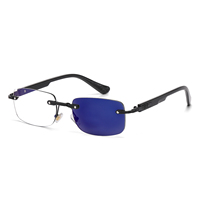 Lunettes photochromiques sans monture UV400 rectangulaires, anti-lumière bleue, tendance, avec verres optiques de type diamant