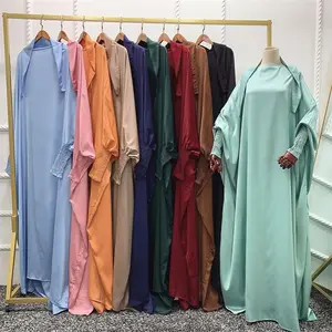 2023 ilkbahar yaz yeni varış tek parça tam boy Jilbab namaz Abaya kadın başörtüsü uzun parlak Polyester elbiseler