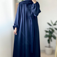 Ensemble Abaya Modeste 2 Pièces Style Turc, Robe Longue Ceinturée à Manches Longues avec Voile Assorti, Tenue pour Femmes Musulmanes