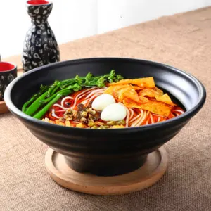 Korean Bowl Hot Selling Korean Japanese Ramen Noodle Melamine Black Plastic Soup Bowl Melamine Serving Bowls