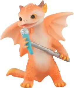 Z16211A Verjaardagscadeau Artikelen Oranje Kleur Dragon Zingen Lied Met Microfoon Cartoon Stijl Polyresin Items Souvenir