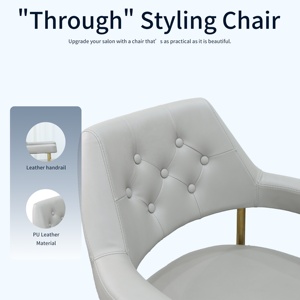 Silla de Estilismo Moderna de Lujo Sulin, Dorada, con Botones Grises, Respaldo Hueco, Fácil de Limpiar, Mueble de Peluquería - Product Image 3