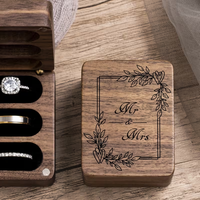 Boîte à bagues gravée en bois triple pour cérémonie de mariage, boîte à alliances décorative en bois, organisateur de bijoux