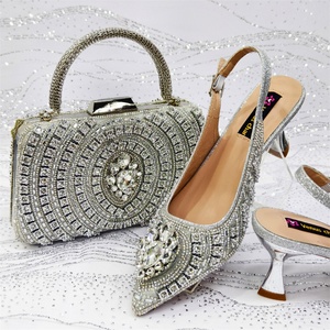 Herbst Schuhe und Taschen <span class=keywords><strong>Set</strong></span> für Damen Spitze High Heels Quadratische Handtasche Damen Mini-Taschen Vollbesetzt mit Diamanten Blumen-Schuhe auf Lager - Product Image 4