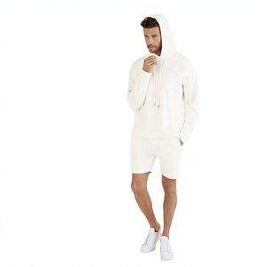 Conjunto de Sudadera con Capucha y Pantalones Cortos para Hombre INDEX, Color Blanco Sólido, Algodón French Terry, Ropa Casual de Verano, Transpirable, Deportiva - Product Image 1