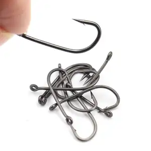 Selco Tef Coating Needle Sharp Curve China wholesale Matt Black long Shank Carp Hooks Fishing Hooks Hair Fishing Hook Carp