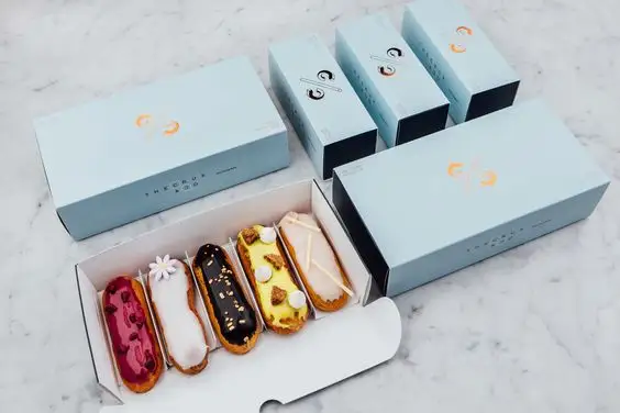 Caixa de embalagem para biscoitos Eclair personalizados de qualidade alimentar Macaron, donuts e sobremesas, bolos e pastelaria