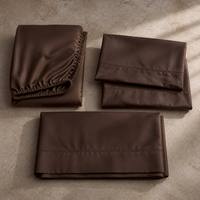 Ensemble de draps de lit 4 pièces en polyester tissé marron uni moderne avec taies d'oreiller pour la maison, les mariages et l'hôtellerie