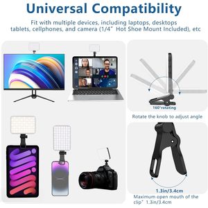 Lampe à selfie portable Altson 60 LED rechargeable, autonomie de la batterie 2200 mAh, 2,5 heures, CRI 97+, clip pour caméra de visioconférence - Product Image 2