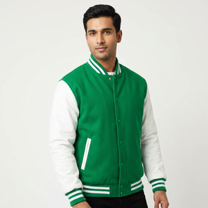 Veste bomber noire slim à manches longues pour homme, style automne, veste varsity - Product Image 1