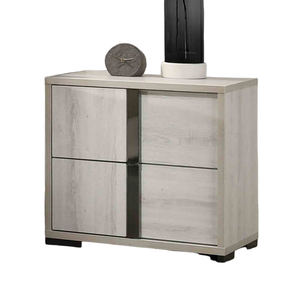 Table de chevet contemporaine avec plateau en mélamine, poignées chromées, finition blanchie, meubles de chambre à coucher - Product Image 2
