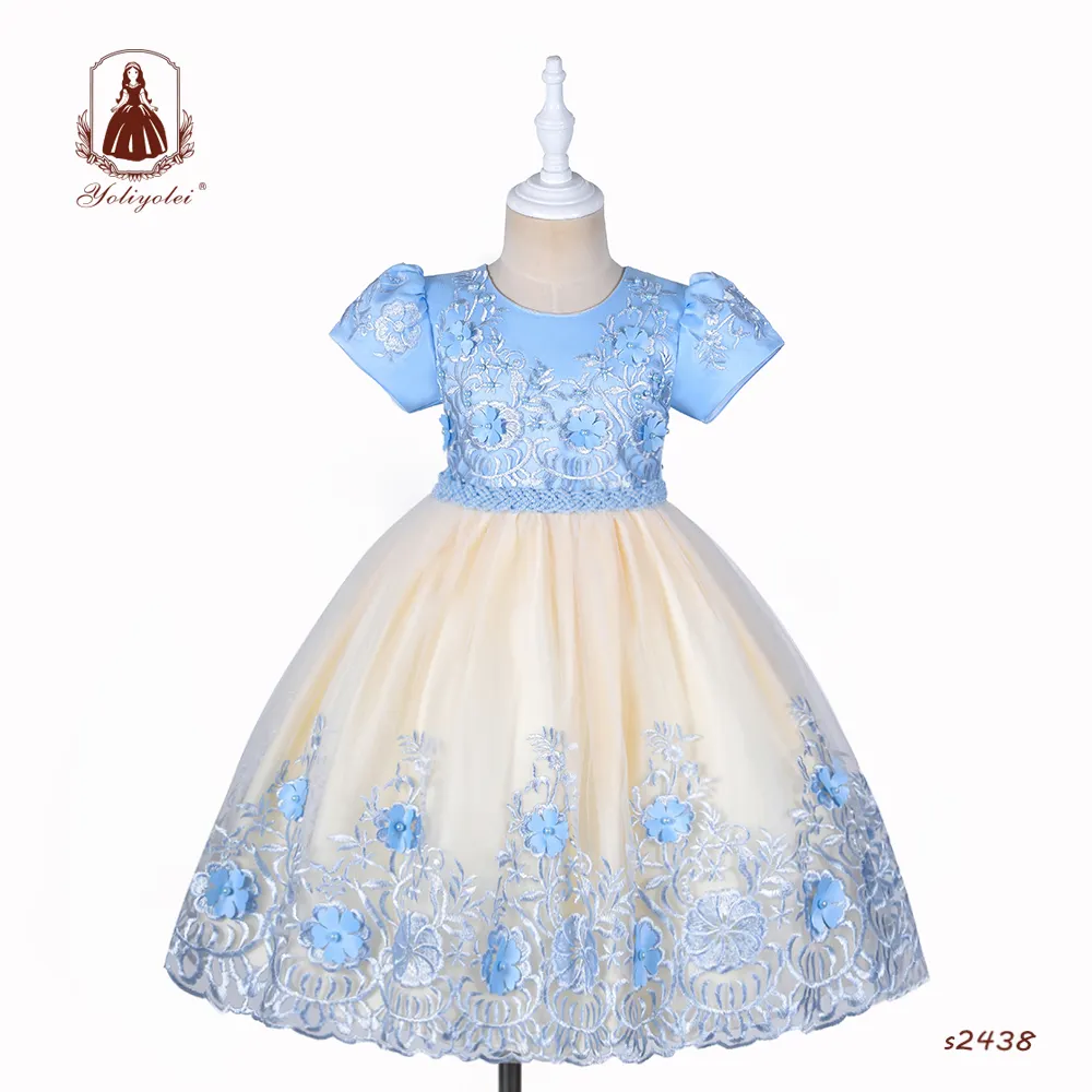 En gros mode enfants vêtements formelle rose broderie 5 6 7 8 ans fille enfant robe fille robe