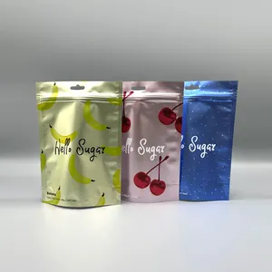 Sacchetto di imballaggio di caramelle di zucchero di plastica stampato personalizzato finestra trasparente Stand Up Pouch Mylar Bags