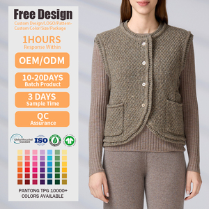 Gilet en tricot pour femme sur mesure OEM ODM, automne-hiver, vintage, en laine, col rond, cardigan avec boutons - Product Image 2