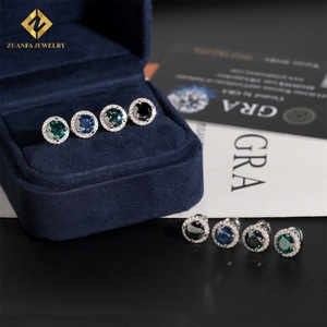 Pendientes de Halo con Incrustaciones de Diamantes Moissanite, Estilo Hip Hop, Plata de Ley 925, Azul, Negro, Verde - Product Image 6