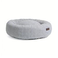 Lit pour chien rond en tissu lin gris personnalisé, moderne et tendance, Yang Yang Pet