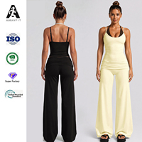 Set Yoga Bernapas untuk Wanita, Warna-Blok Halterneck Dua Potong, Bahan Spandex/Nylon, Rompi Olahraga dengan Pinggang Lipat, Plus untuk Lari